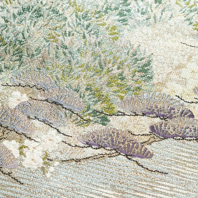 袋帯 六通柄 名勝石庭図 フォーマル用 正絹 風景柄 箔 金・銀_画像3