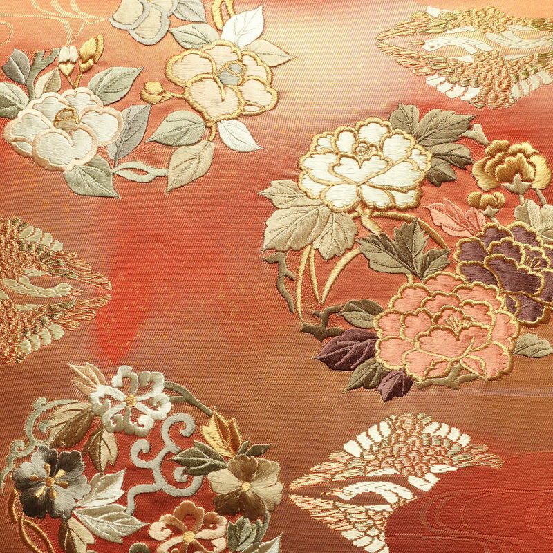 袋帯 六通柄 良品 フォーマル用 正絹 刺繍 花柄 古典柄 橙_画像2