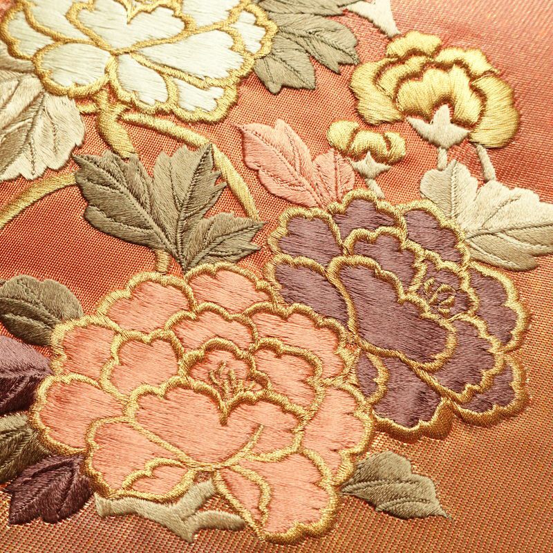 袋帯 六通柄 良品 フォーマル用 正絹 刺繍 花柄 古典柄 橙_画像3