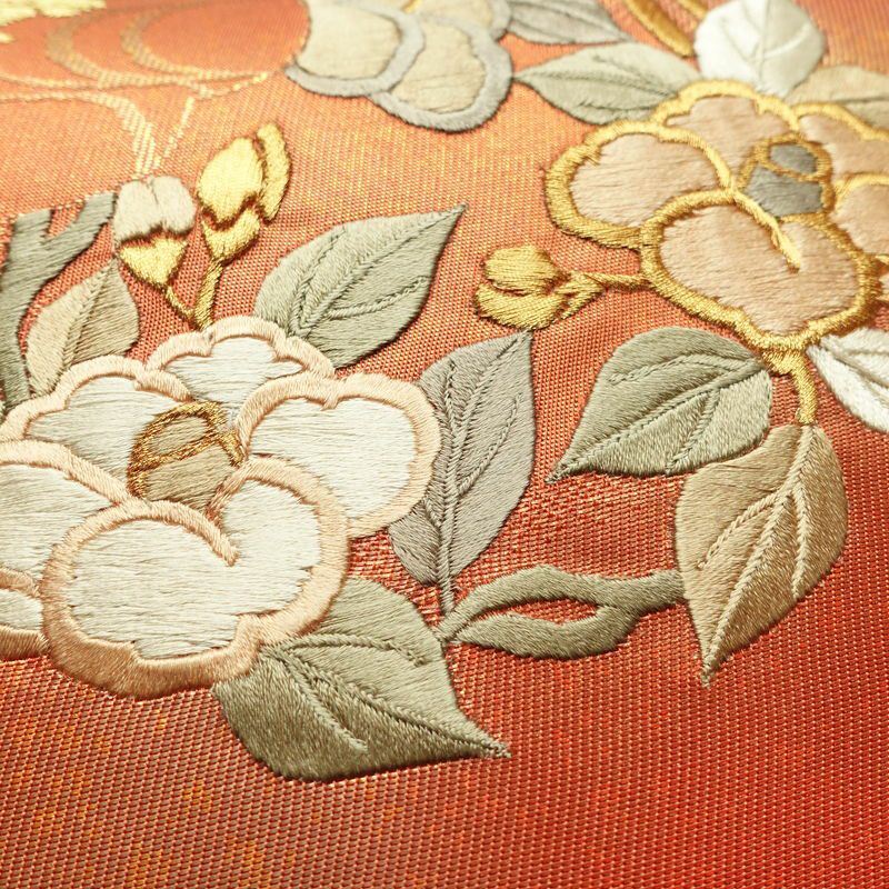 袋帯 六通柄 良品 フォーマル用 正絹 刺繍 花柄 古典柄 橙_画像5