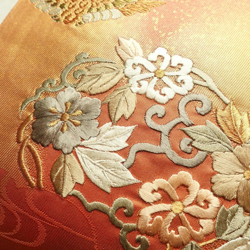 袋帯 六通柄 良品 フォーマル用 正絹 刺繍 花柄 古典柄 橙_画像6