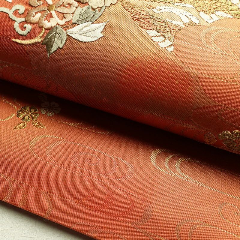 袋帯 六通柄 良品 フォーマル用 正絹 刺繍 花柄 古典柄 橙_画像7