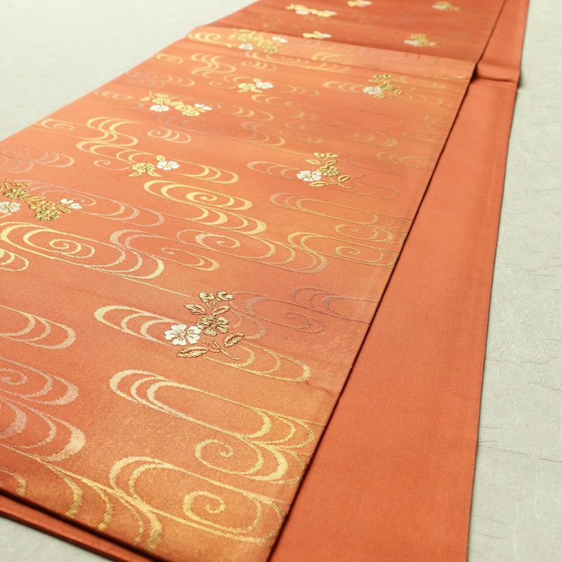 袋帯 六通柄 良品 フォーマル用 正絹 刺繍 花柄 古典柄 橙_画像9