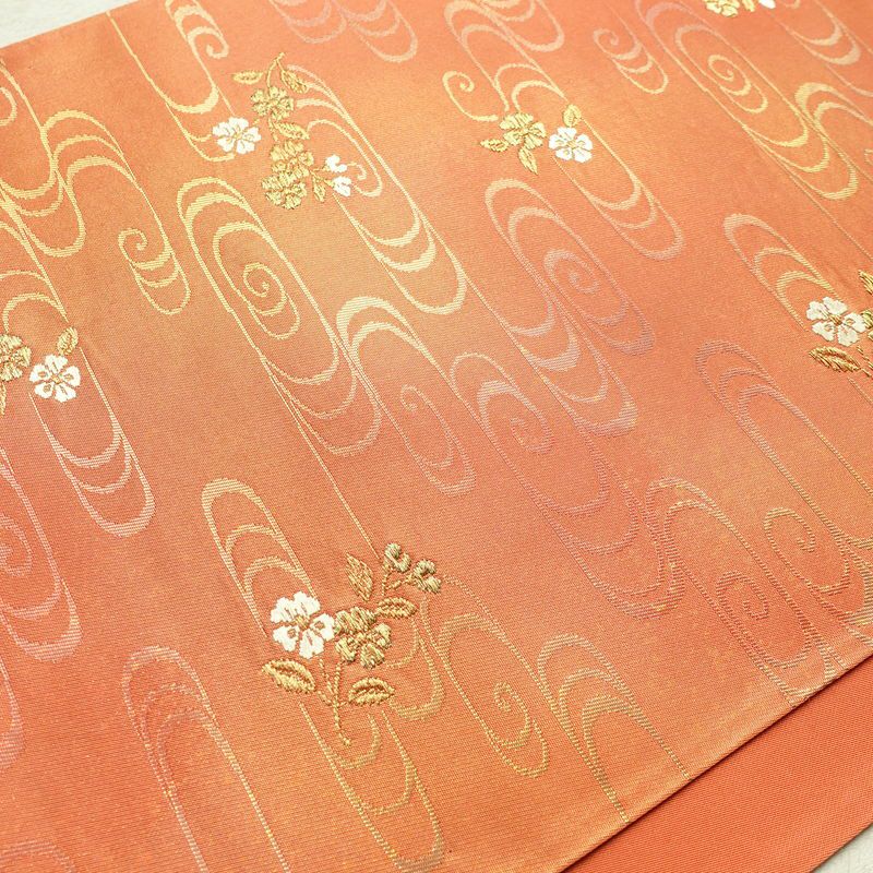 袋帯 六通柄 良品 フォーマル用 正絹 刺繍 花柄 古典柄 橙_画像11