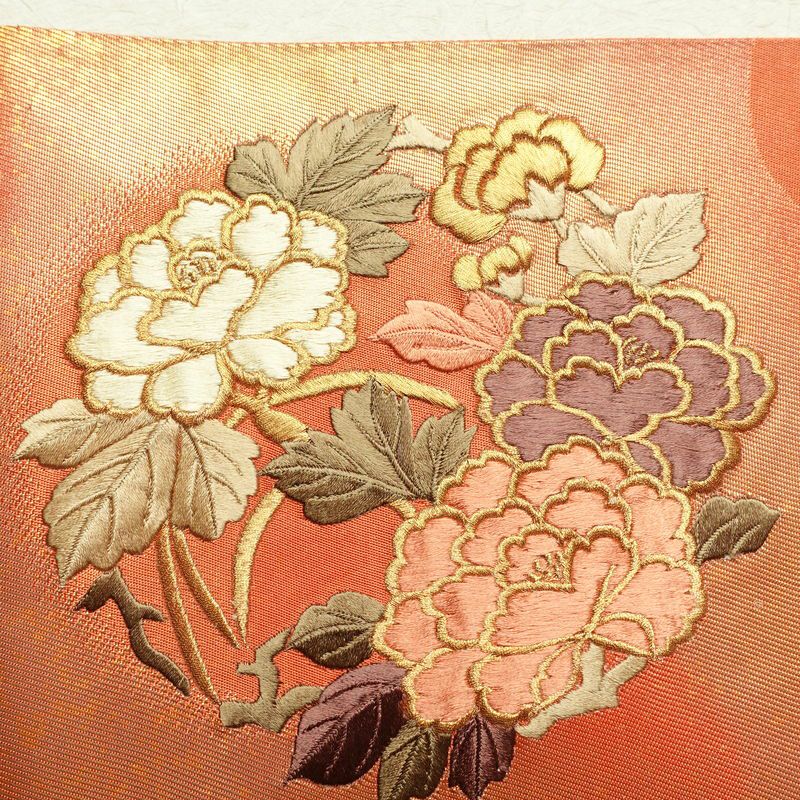 袋帯 六通柄 良品 フォーマル用 正絹 刺繍 花柄 古典柄 橙_画像17