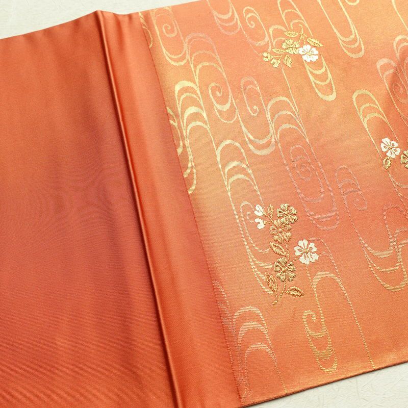 袋帯 六通柄 良品 フォーマル用 正絹 刺繍 花柄 古典柄 橙_画像18