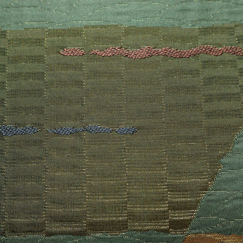 袋帯 六通柄 良品 一般用 正絹 縞柄・線柄 緑・うぐいす色_画像6