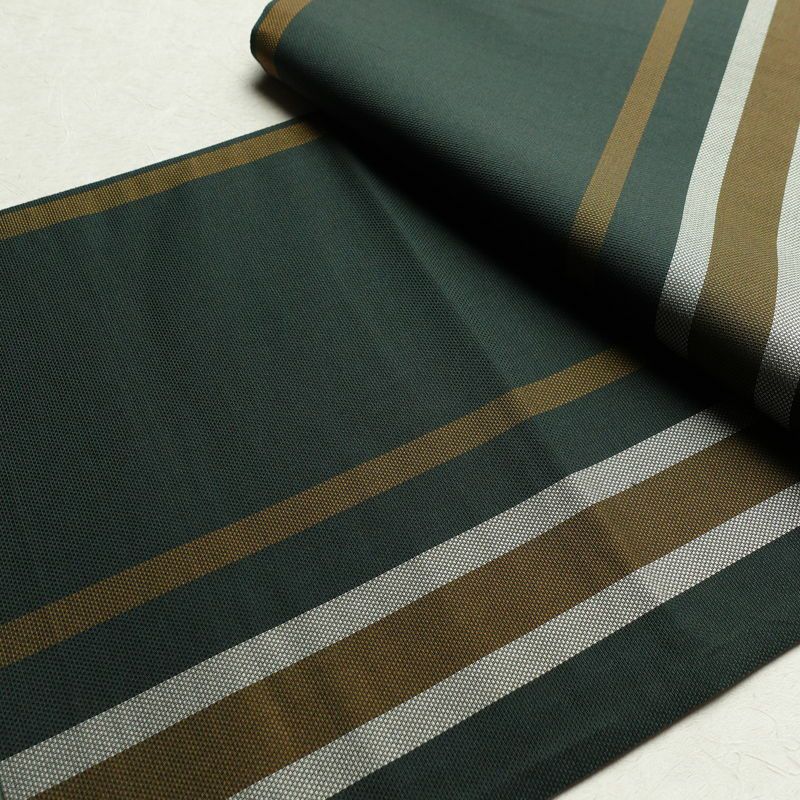 袋帯 六通柄 良品 一般用 正絹 縞柄・線柄 緑・うぐいす色_画像12