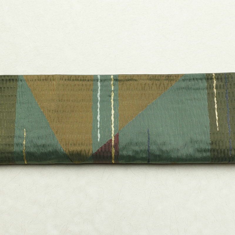 袋帯 六通柄 良品 一般用 正絹 縞柄・線柄 緑・うぐいす色_画像16