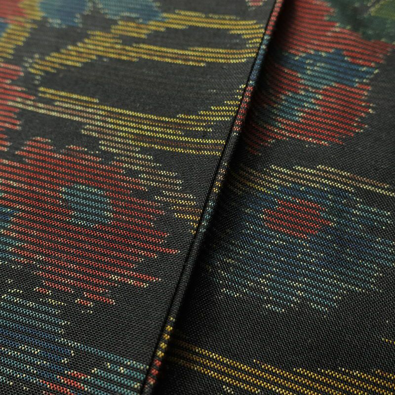 紬 しつけ糸付き 正絹 古典柄 袷仕立て 身丈159cm 裄丈68.5cm 紬着物 黒_画像8