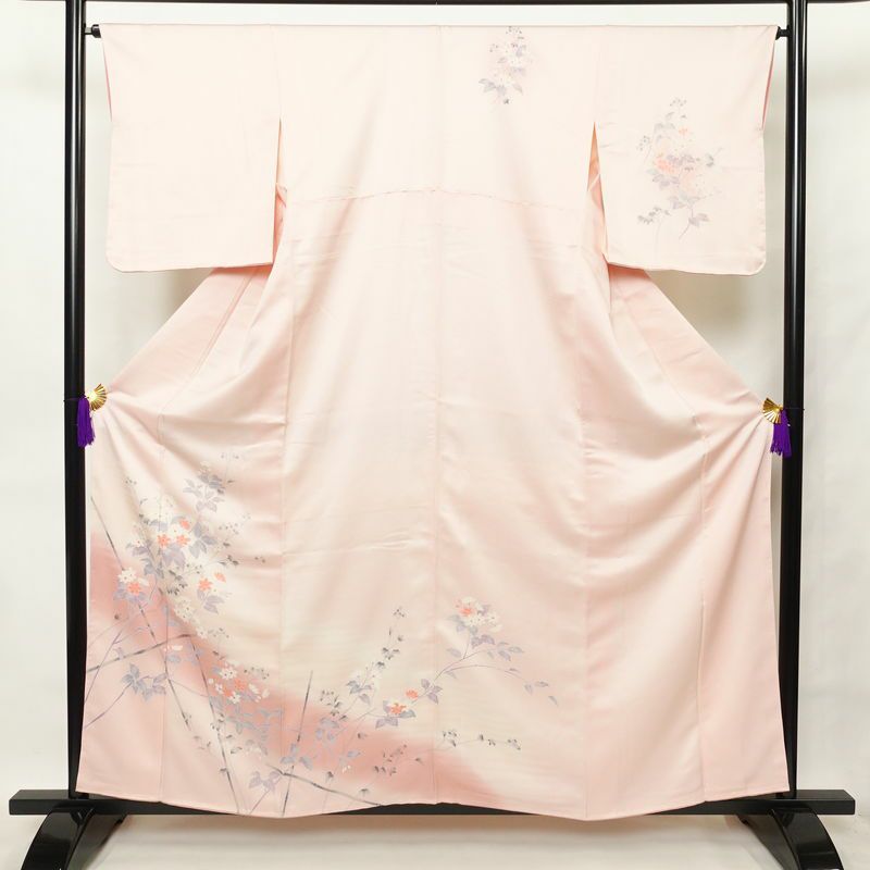 付け下げ しつけ糸付き 正絹 花柄 袷仕立て 身丈158.5cm 裄丈65.5cm 附下 着物 ピンク_画像1