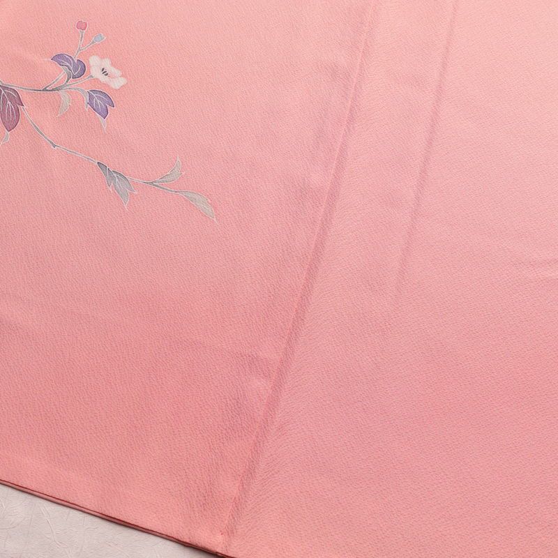付け下げ 縮緬 正絹 花柄 袷仕立て 身丈165cm 裄丈65cm 附下 着物 ピンク_画像10
