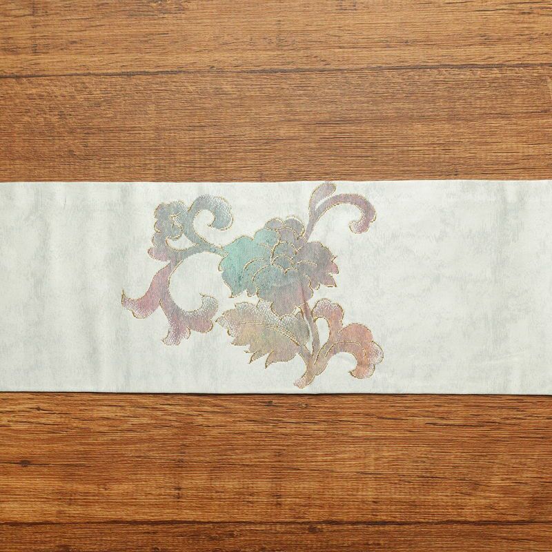 名古屋帯 太鼓柄 正絹 花柄 名古屋仕立て グレー_画像14