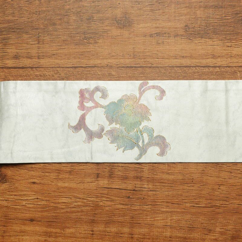 名古屋帯 太鼓柄 正絹 花柄 名古屋仕立て グレー_画像15