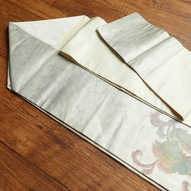 名古屋帯 太鼓柄 正絹 花柄 名古屋仕立て グレー_画像21