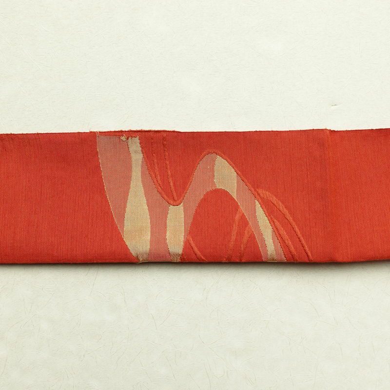 名古屋帯 太鼓柄 正絹 流水・波柄 松葉仕立て 橙_画像14