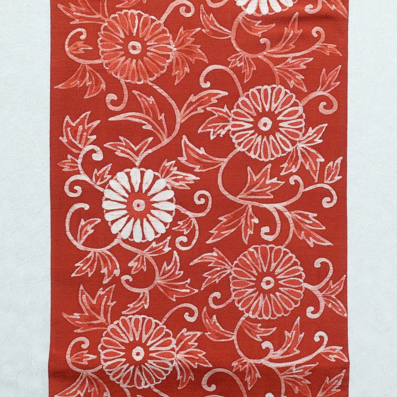 名古屋帯 太鼓柄 良品 縮緬 しつけ糸付き 正絹 花柄 名古屋仕立て 赤・朱_画像8