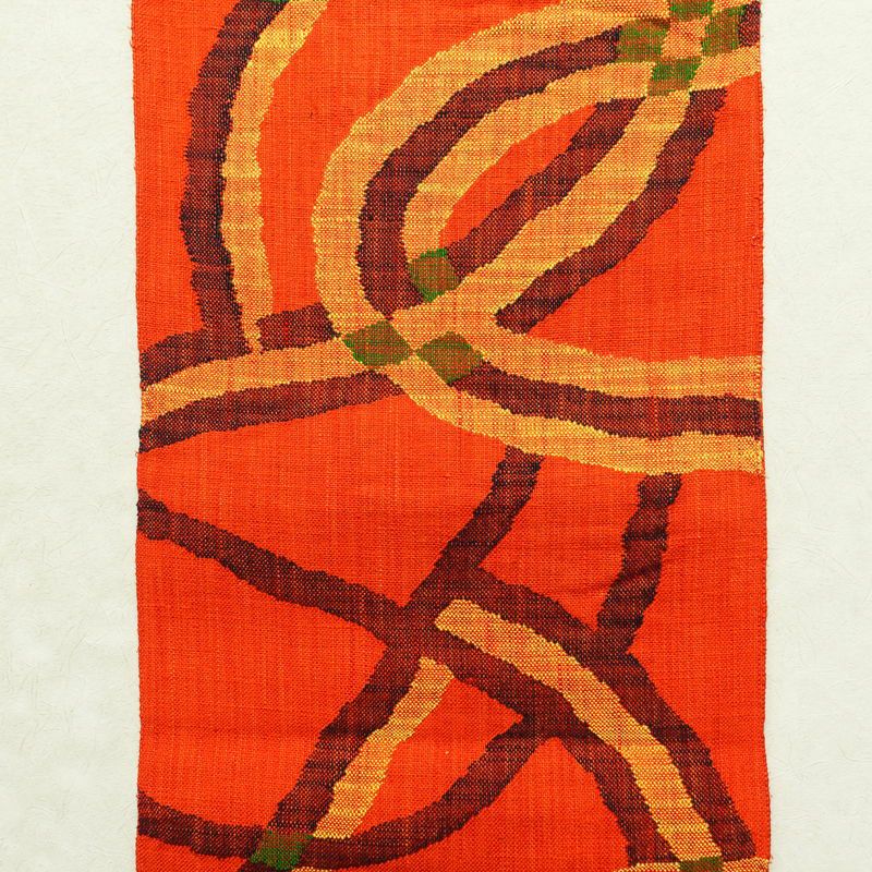 名古屋帯 六通柄 正絹 幾何学柄・抽象柄 松葉仕立て 橙_画像8