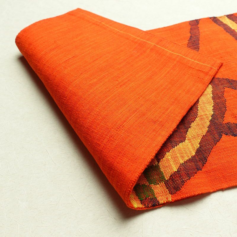 名古屋帯 六通柄 正絹 幾何学柄・抽象柄 松葉仕立て 橙_画像10