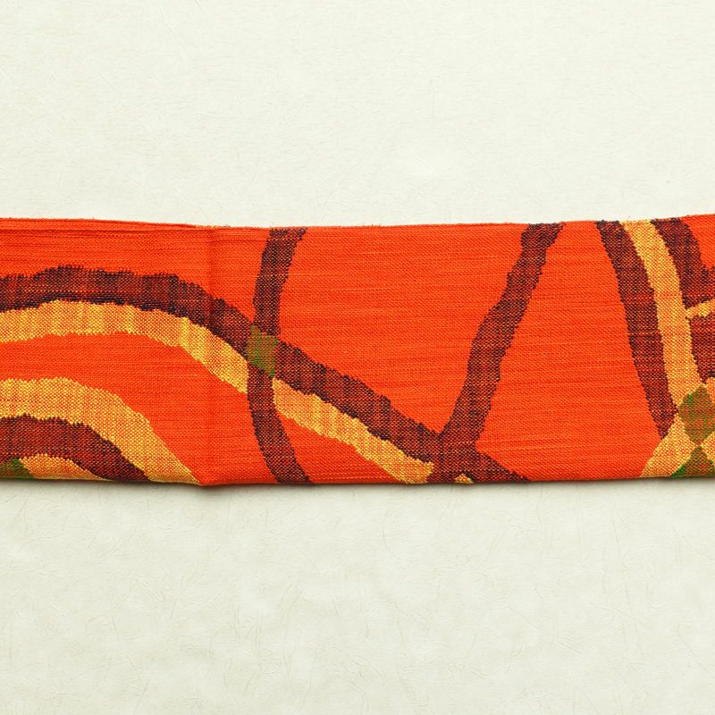 名古屋帯 六通柄 正絹 幾何学柄・抽象柄 松葉仕立て 橙_画像13