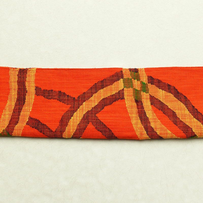 名古屋帯 六通柄 正絹 幾何学柄・抽象柄 松葉仕立て 橙_画像14