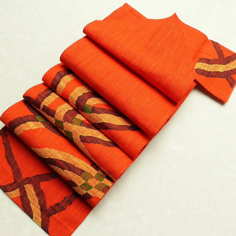 名古屋帯 六通柄 正絹 幾何学柄・抽象柄 松葉仕立て 橙_画像20
