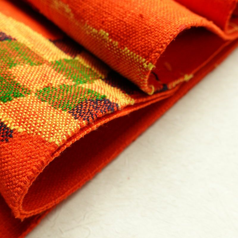 名古屋帯 六通柄 正絹 幾何学柄・抽象柄 松葉仕立て 橙_画像21