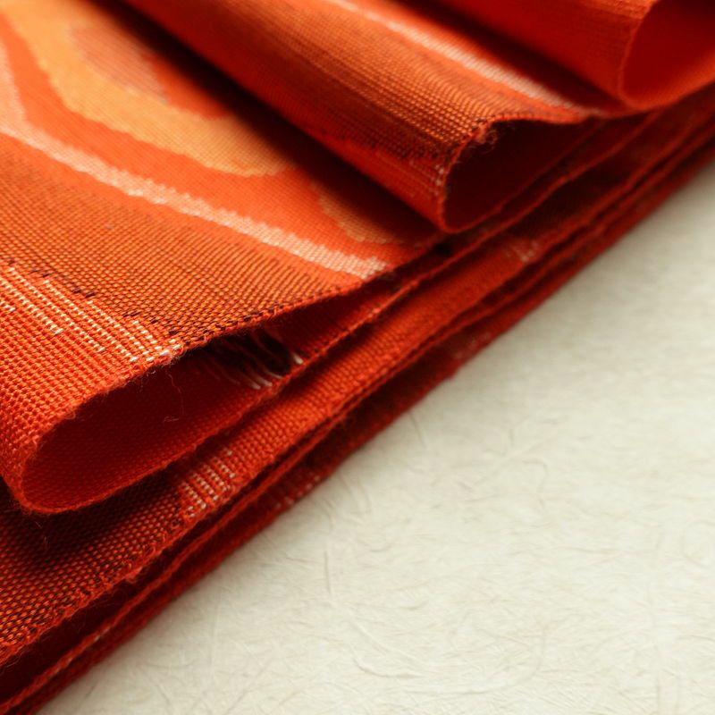 名古屋帯 六通柄 良品 正絹 幾何学柄・抽象柄 松葉仕立て 橙_画像20