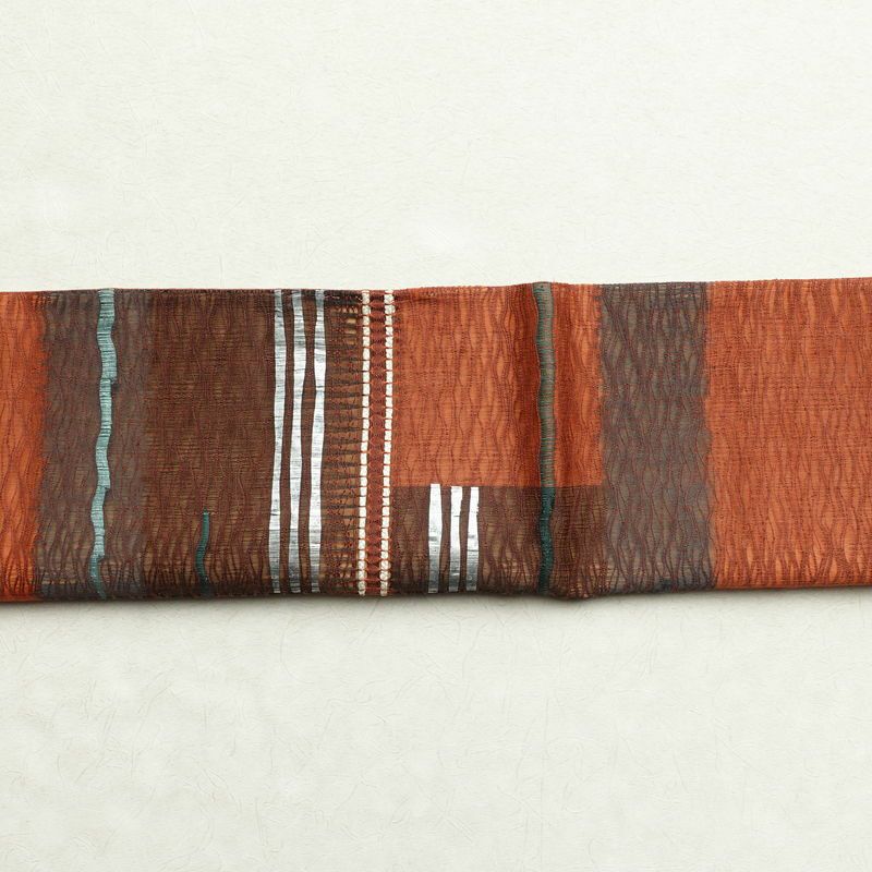 袋帯 太鼓柄 良品 夏用 すくい織 一般用 正絹 幾何学柄・抽象柄 茶_画像18