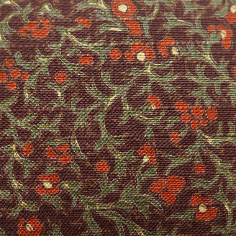 名古屋帯 全通柄 美品 綿 花柄 名古屋仕立て 小豆・エンジ_画像4