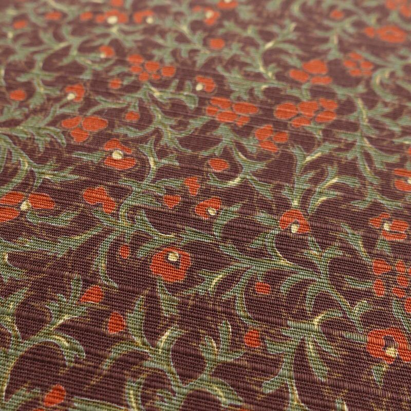 名古屋帯 全通柄 美品 綿 花柄 名古屋仕立て 小豆・エンジ_画像6