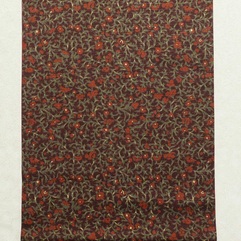 名古屋帯 全通柄 美品 綿 花柄 名古屋仕立て 小豆・エンジ_画像8