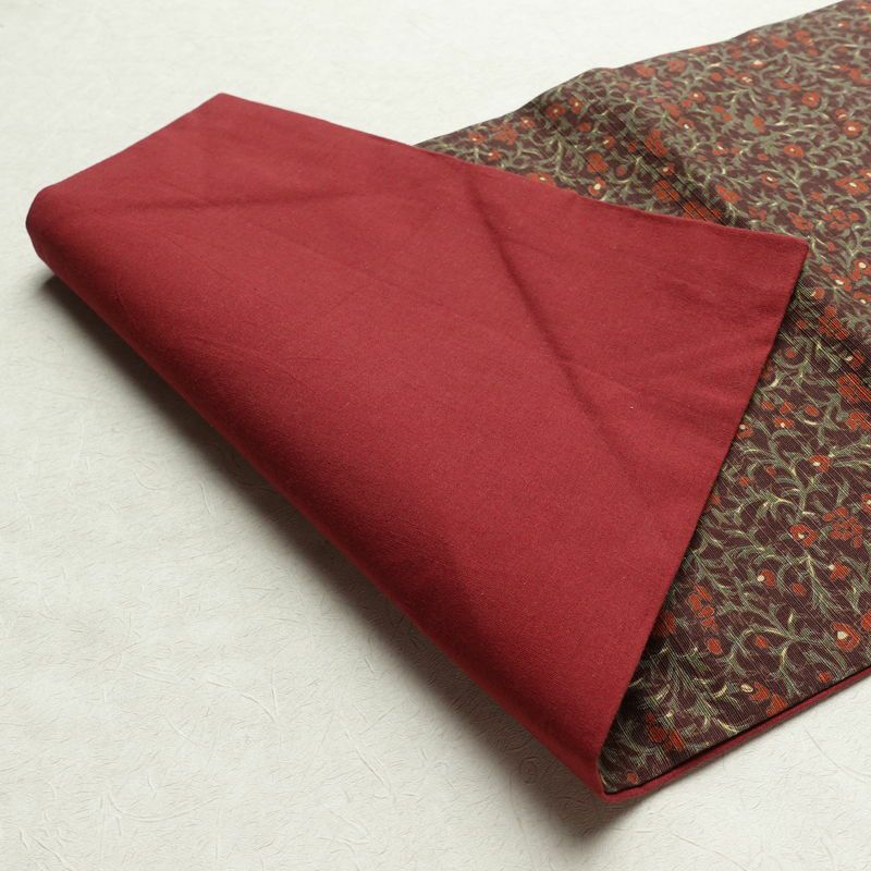 名古屋帯 全通柄 美品 綿 花柄 名古屋仕立て 小豆・エンジ_画像10