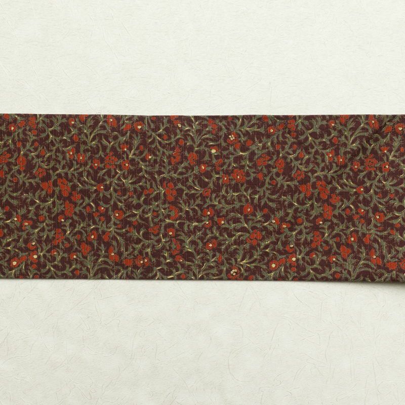 名古屋帯 全通柄 美品 綿 花柄 名古屋仕立て 小豆・エンジ_画像14