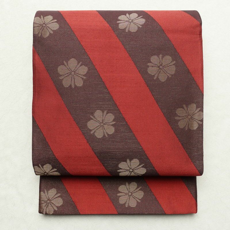 袋帯 全通柄 良品 フォーマル用 正絹 縞柄・線柄 赤・朱_画像1