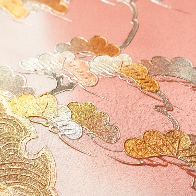 付け下げ 和田光正 落款入り 正絹 古典柄 袷仕立て 身丈168.5cm 裄丈63.5cm 箔 一部しつけ糸付き ピンク_画像7