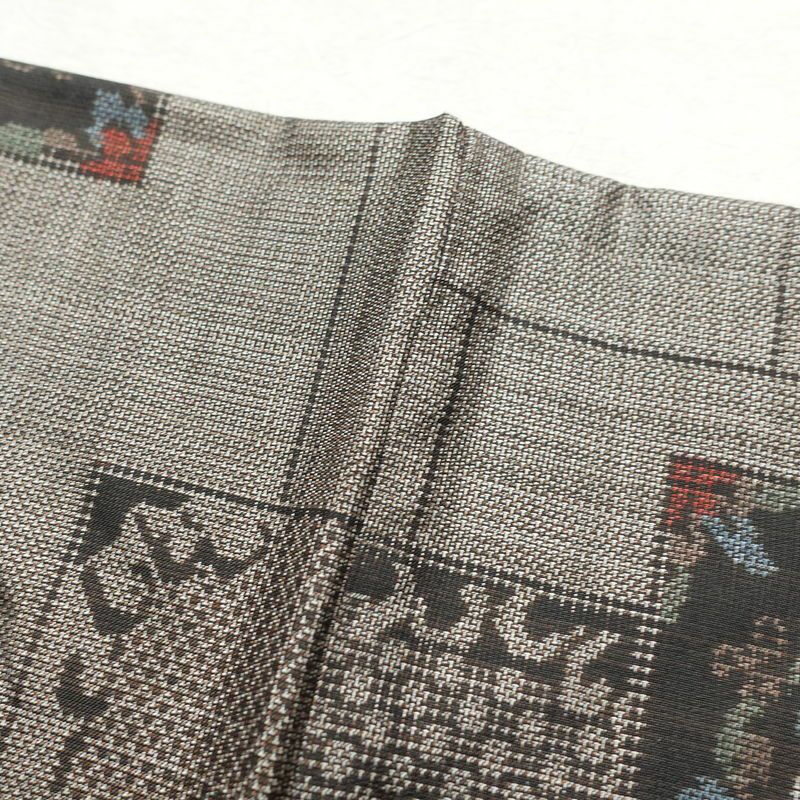 紬 しつけ糸付き 正絹 幾何学柄・抽象柄 袷仕立て 身丈160.5cm 裄丈63.5cm 紬着物 茶_画像14