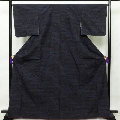 本場結城紬 紬 美品 証紙あり しつけ糸付き 正絹 風景柄 袷仕立て 結城 