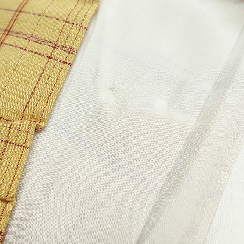 紬 良品 しつけ糸付き 正絹 チェック・格子柄 袷仕立て 身丈174cm 裄丈69.5cm 紬着物 黄・黄土色_画像16
