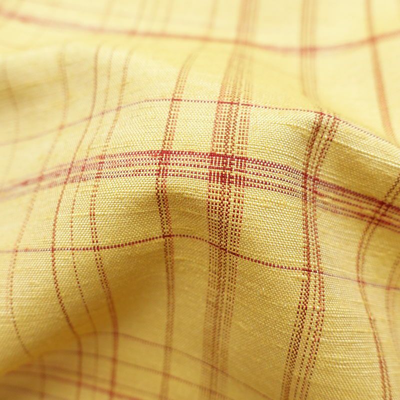 紬 良品 しつけ糸付き 正絹 チェック・格子柄 袷仕立て 身丈174cm 裄丈69.5cm 紬着物 黄・黄土色_画像21