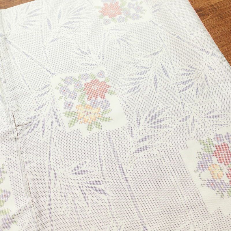 大島紬 良品 証紙なし 正絹 木の葉・植物柄 袷仕立て 身丈163.5cm 裄丈68.5cm 白_画像13