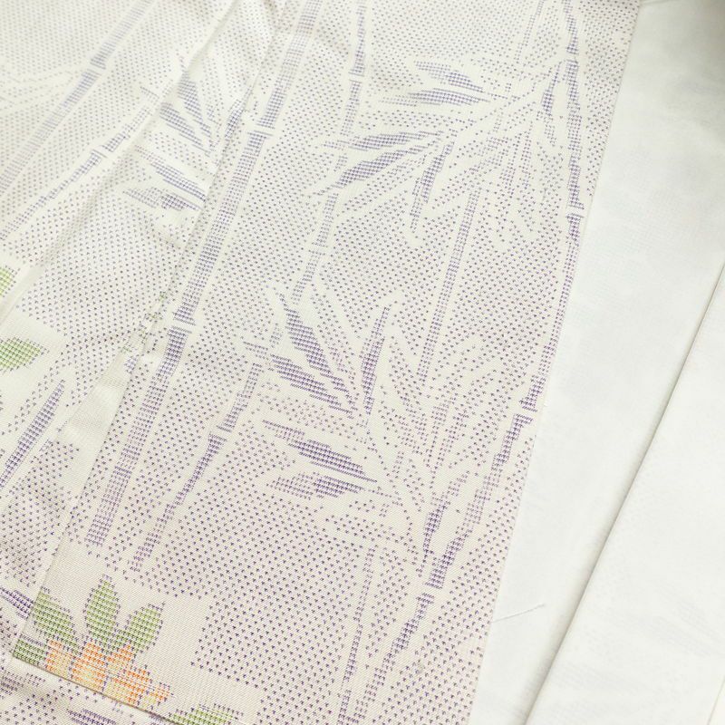 大島紬 良品 証紙なし 正絹 木の葉・植物柄 袷仕立て 身丈163.5cm 裄丈68.5cm 白_画像17