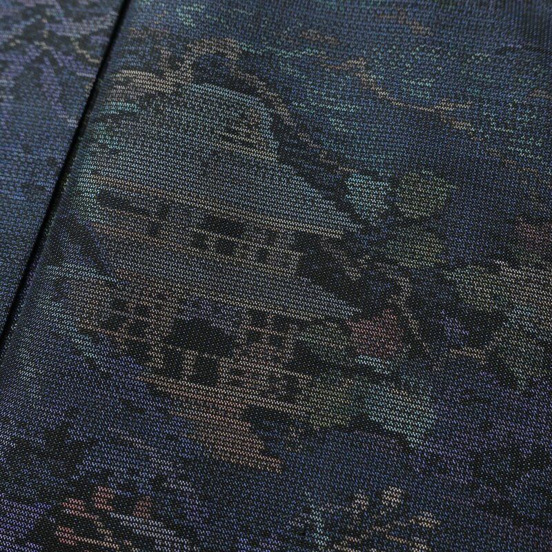 紬 正絹 風景柄 袷仕立て 身丈154.5cm 裄丈67cm 紬着物 青・紺_画像6