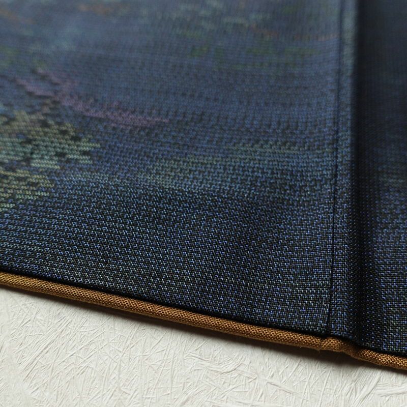 紬 正絹 風景柄 袷仕立て 身丈154.5cm 裄丈67cm 紬着物 青・紺_画像9