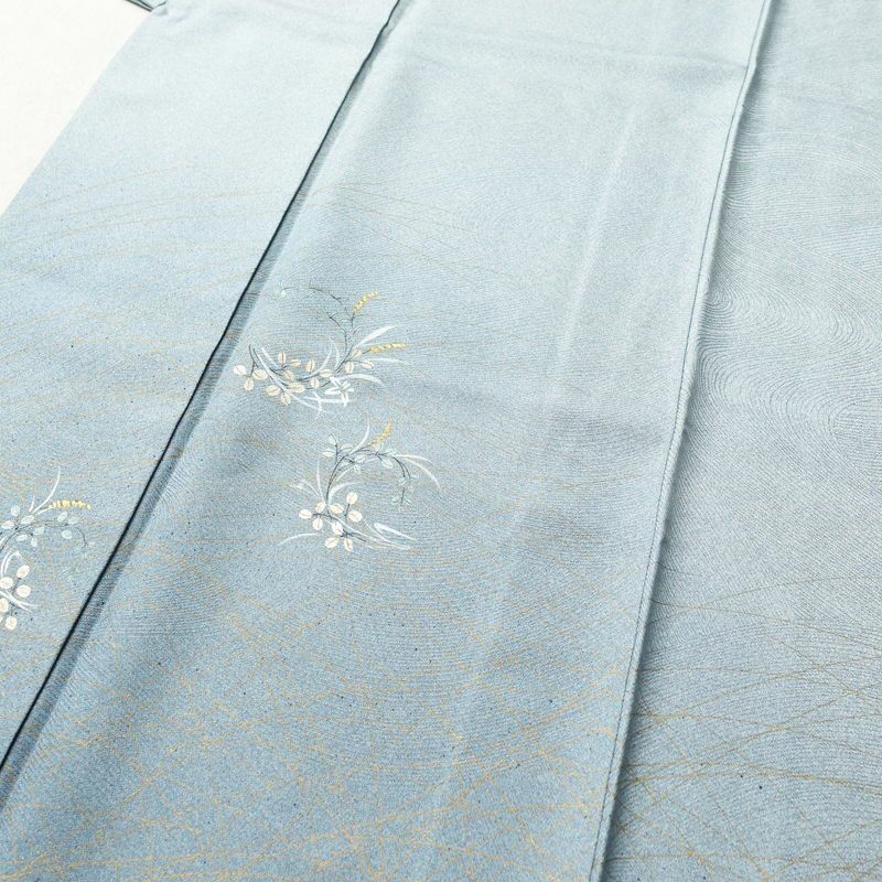 訪問着 正絹 木の葉・植物柄 袷仕立て 身丈154.5cm 裄丈63cm 箔 金彩 フォーマル 着物 青・紺_画像5