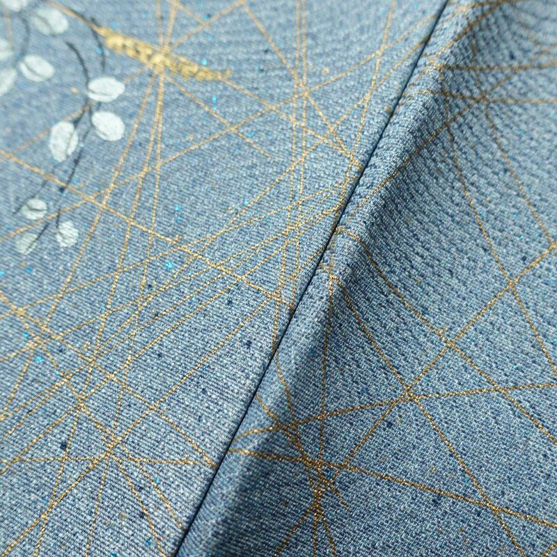 訪問着 正絹 木の葉・植物柄 袷仕立て 身丈154.5cm 裄丈63cm 箔 金彩 フォーマル 着物 青・紺_画像8