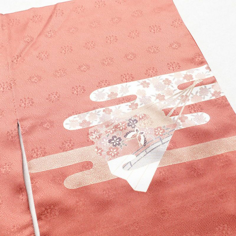 付け下げ 良品 金駒刺繍 綸子 正絹 古典柄 袷仕立て 身丈158cm 裄丈66cm 箔 刺繍 金彩 附下 着物 赤・朱_画像13