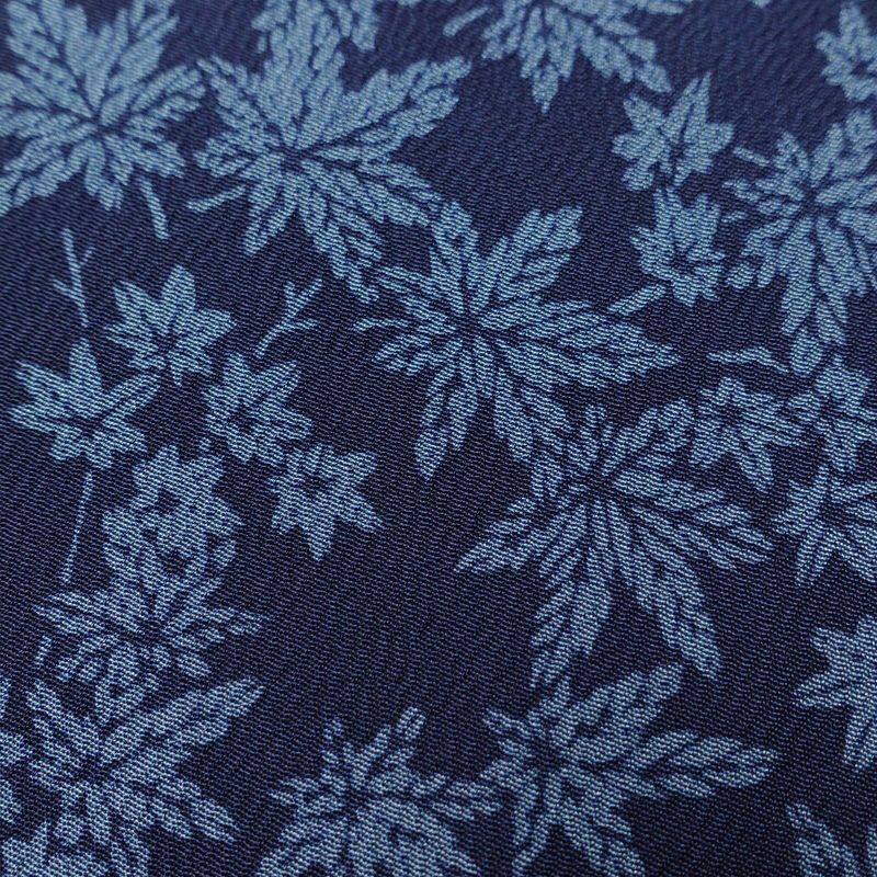 小紋 美品 草木引染 しつけ糸付き 縮緬 正絹 木の葉・植物柄 袷仕立て 身丈166.5cm 裄丈68.5cm 小紋着物 青・紺_画像6