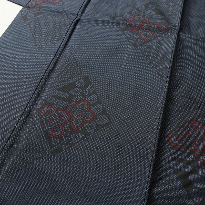 本場大島紬 証紙あり 正絹 花柄 袷仕立て 身丈162cm 裄丈65cm 一部しつけ糸付き 青・紺_画像5