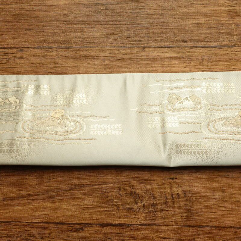 袋帯 六通柄 フォーマル用 正絹 風景柄 箔 ベージュ_画像15